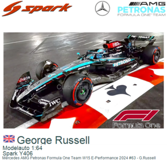 Modelauto 1:64 | Spark Y406 | Mercedes AMG Petronas Formula One Team W15 E-Performance 2024 #63 - G.Russell