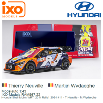 Modelauto 1:43 | IXO-Models RAM967.22 | Hyundai Shell Mobis WRT i20 N Rally1 2024 #11 - T.Neuville - M.Wydaeghe