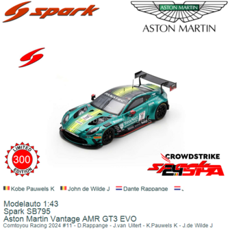Modelauto 1:43 | Spark SB795 | Aston Martin Vantage AMR GT3 EVO | Comtoyou Racing 2024 #11 - D.Rappange - J.van Uitert - K.Pauw