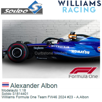 Modelauto 1:18 | Solido S1814401 | Williams Formula One Team FW46 2024 #23 - A.Albon