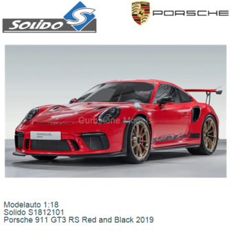 Modelauto 1:18 | Solido S1812101 | Porsche 911 GT3 RS Red and Black 2019