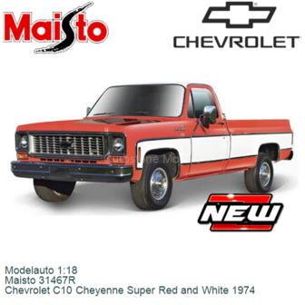 Modelauto 1:18 | Maisto 31467R | Chevrolet C10 Cheyenne Super Red and White 1974