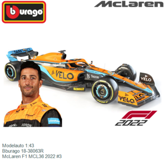 Modelauto 1:43 | Bburago 18-38063R | McLaren F1 MCL36 2022 #3