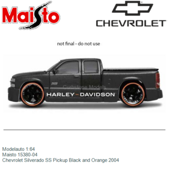 Modelauto 1:64 | Maisto 15380-04 | Chevrolet Silverado SS Pickup Black and Orange 2004