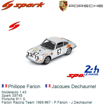 Modelauto 1:43 | Spark S9745 | Porsche 911 S | Farjon Racing Team 1969 #67 - P.Farjon - J.Dechaumel 