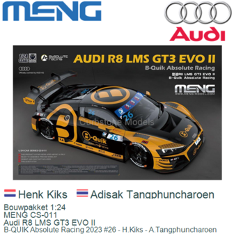 Bouwpakket 1:24 | MENG CS-011 | Audi R8 LMS GT3 EVO II | B-QUIK Absolute Racing 2023 #26 - H.Kiks - A.Tangphuncharoen 