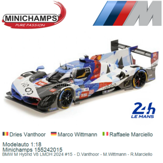 Modelauto 1:18 | Minichamps 155242015 | BMW M Hybrid V8 LMDH 2024 #15 - D.Vanthoor - M.Wittmann - R.Marciello