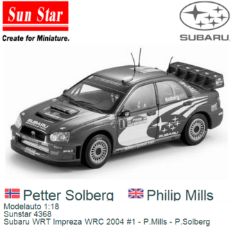 Modelauto 1:18 | Sunstar 4368 | Subaru WRT Impreza WRC 2004 #1 - P.Mills - P.Solberg