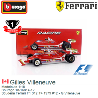 Modelauto 1:18 | Bburago 18-16814-12 | Scuderia Ferrari F1 312 T4 1979 #12 - G.Villeneuve