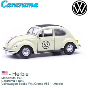 Modelauto 1:43 | Cararama 11840 | Volkswagen Beetle Wit /Creme #53 - -.Herbie