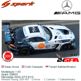 Modelauto 1:43 | Spark SB803 | Mercedes AMG GT3 EVO | Winward Racing 2024 #57 - D.Arrow  - C.Caresani - T.Sathienthirakul
