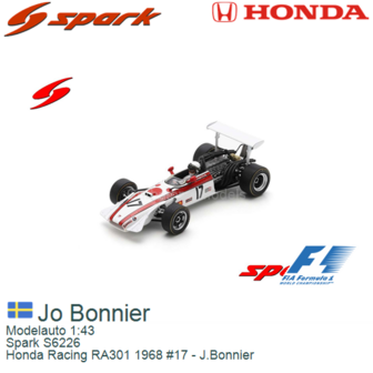 Modelauto 1:43 | Spark S6226 | Honda Racing RA301 1968 #17 - J.Bonnier