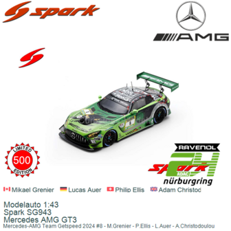 Modelauto 1:43 | Spark SG943 | Mercedes AMG GT3 | Mercedes-AMG Team Getspeed 2024 #8 - M.Grenier - P.Ellis - L.Auer - A.Christo