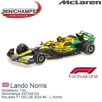 Modelauto 1:43 | Minichamps 537245104 | McLaren F1 MCL38 2024 #4 - L.Norris