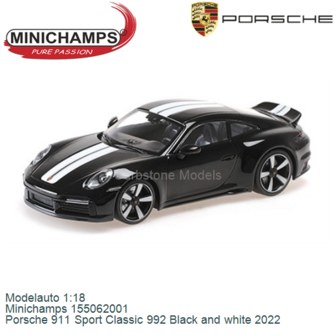 Modelauto 1:18 | Minichamps 155062001 | Porsche 911 Sport Classic 992 Black and white 2022
