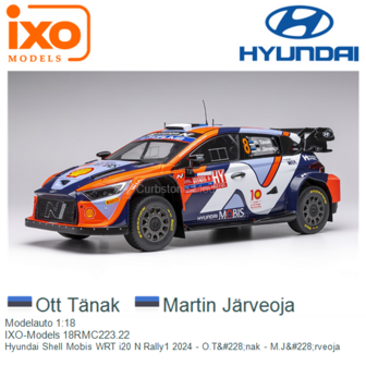 Modelauto 1:18 | IXO-Models 18RMC223.22 | Hyundai Shell Mobis WRT i20 N Rally1 2024 - O.T&amp;#228;nak - M.J&amp;#228;rveoja
