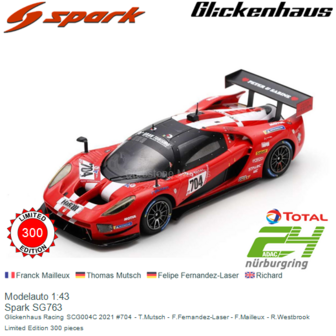 Modelauto 1:43 | Spark SG763 | Glickenhaus Racing SCG004C 2021 #704 - T.Mutsch - F.Fernandez-Laser - F.Mailleux - R.Westbrook