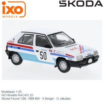 Modelauto 1:43 | IXO-Models RAC431.22 | Skoda Favorit 136L 1989 #50 - V.Berger - O.Jakubec