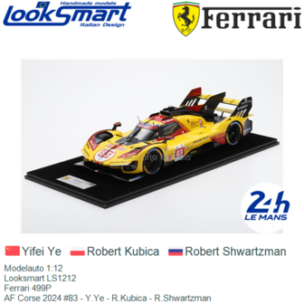 Modelauto 1:12 | Looksmart LS1212 | Ferrari 499P | AF Corse 2024 #83 - Y.Ye - R.Kubica - R.Shwartzman