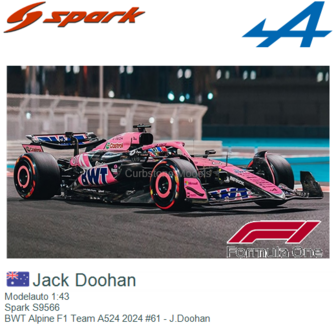 Modelauto 1:43 | Spark S9566 | BWT Alpine F1 Team A524 2024 #61 - J.Doohan