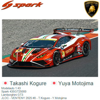 Modelauto 1:43 | Spark 43SGT25000 | Lamborghini GT3 | JLOC - VENTENY 2025 #0 - T.Kogure - Y.Motojima