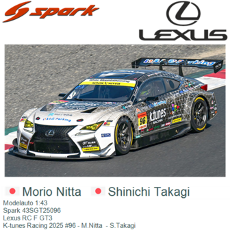 Modelauto 1:43 | Spark 43SGT25096 | Lexus RC F GT3 | K-tunes Racing 2025 #96 - M.Nitta  - S.Takagi