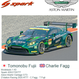 Modelauto 1:43 | Spark 43SGT25777 | Aston Martin Vantage GT3 | D&#039;station Racing 2025 #777 - C.Fagg - T.Fujii