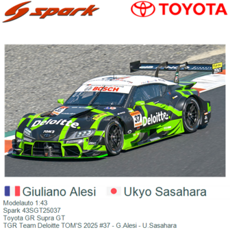 Modelauto 1:43 | Spark 43SGT25037 | Toyota GR Supra GT | TGR Team Deloitte TOM&#039;S 2025 #37 - G.Alesi - U.Sasahara