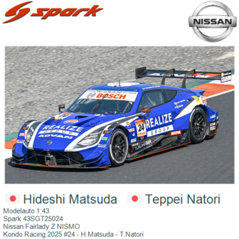 Modelauto 1:43 | Spark 43SGT25024 | Nissan Fairlady Z NISMO | Kondo Racing 2025 #24 - H.Matsuda - T.Natori