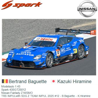 Modelauto 1:43 | Spark 43SGT25012 | Nissan Fairlady Z NISMO | TRS IMPULwith SDG Z TEAM IMPUL 2025 #12 - B.Baguette - K.Hiramine