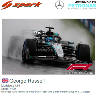 Modelauto 1:64 | Spark Y420 | Mercedes AMG Petronas Formula One Team W16 E-Performance 2025 #63 - G.Russell