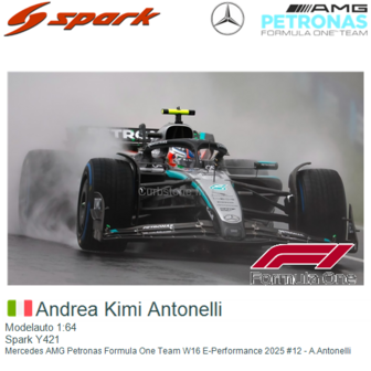 Modelauto 1:64 | Spark Y421 | Mercedes AMG Petronas Formula One Team W16 E-Performance 2025 #12 - A.Antonelli