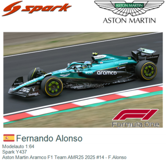 Modelauto 1:64 | Spark Y437 | Aston Martin Aramco F1 Team AMR25 2025 #14 - F.Alonso