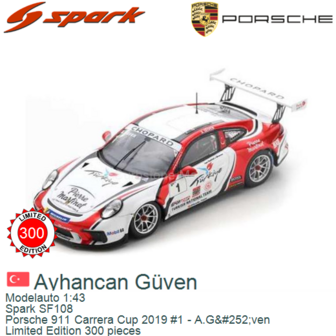 Modelauto 1:43 | Spark SF108 | Porsche 911 Carrera Cup 2019 #1 - A.G&amp;#252;ven
