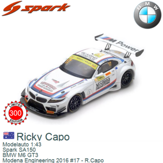 Modelauto 1:43 | Spark SA150 | BMW M6 GT3 | Modena Engineering 2016 #17 - R.Capo