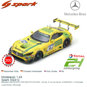 Modelauto 1:43 | Spark SG412 | Mercedes AMG MANN FILTER AMG GT3 2018 #48 - I.Dontje - R.van der Zande - M.G&amp;#246;tz - C.Hoh
