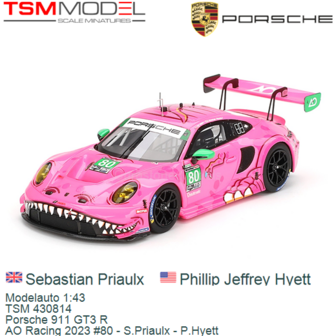 Modelauto 1:43 | TSM 430814 | Porsche 911 GT3 R | AO Racing 2023 #80 - S.Priaulx - P.Hyett