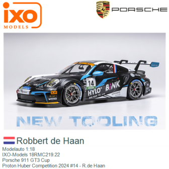 Modelauto 1:18 | IXO-Models 18RMC219.22 | Porsche 911 GT3 Cup | Proton Huber Competition 2024 #14 - R.de Haan