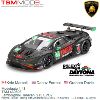 Modelauto 1:43 | TSM 430806 | Lamborghini Hurac&aacute;n GT3 EVO2 | Wayne Taylor Racing with Andretti 2024 #45 - K.Marcelli  - D.