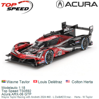 Modelauto 1:18 | Top Speed TS0592 | Acura ARX-06 GTP | Wayne Taylor Racing with Andretti 2024 #40 - L.Del&amp;#233;traz -  .Her
