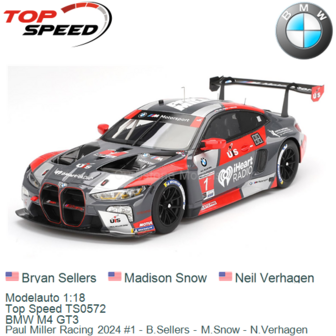 Modelauto 1:18 | Top Speed TS0572 | BMW M4 GT3 | Paul Miller Racing 2024 #1 - B.Sellers - M.Snow - N.Verhagen
