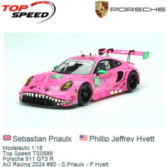 Modelauto 1:18 | Top Speed TS0589 | Porsche 911 GT3 R | AO Racing 2024 #80 - S.Priaulx - P.Hyett