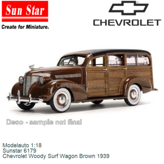 Modelauto 1:18 | Sunstar 6179 | Chevrolet Woody Surf Wagon Brown 1939