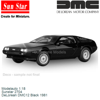 Modelauto 1:18 | Sunstar 2704 | DeLorean DMC12 Black 1981