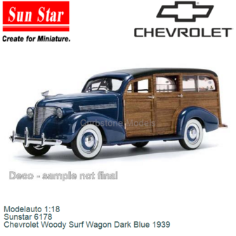 Modelauto 1:18 | Sunstar 6178 | Chevrolet Woody Surf Wagon Dark Blue 1939