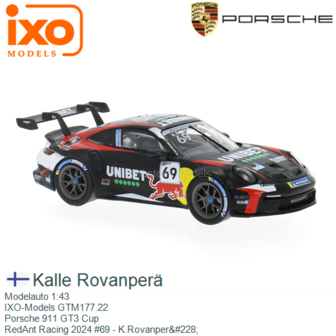 Modelauto 1:43 | IXO-Models GTM177.22 | Porsche 911 GT3 Cup | RedAnt Racing 2024 #69 - K.Rovanper&amp;#228;