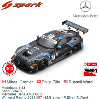 Modelauto 1:43 | Spark SB473 | Mercedes Benz AMG GT3 | Winward Racing 2021 #57 - M.Grenier - P.Ellis - R.Ward