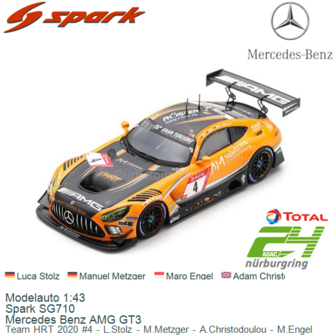 Modelauto 1:43 | Spark SG710 | Mercedes Benz AMG GT3 | Team HRT 2020 #4 - L.Stolz - M.Metzger - A.Christodoulou - M.Engel