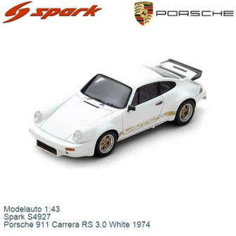Modelauto 1:43 | Spark S4927 | Porsche 911 Carrera RS 3.0 White 1974