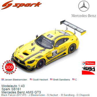 Modelauto 1:43 | Spark SB161 | Mercedes Benz AMG GT3 | Black Falcon 2017 #15 - J.Bleekemolen - S.Heckert  - B.Sandberg - D.Chap